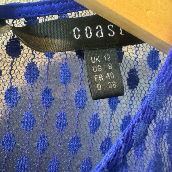 Coast Women's Dress Belted‎ Blue Sheer Sleeves Midi Length Size 8 - Picture 5 of 7